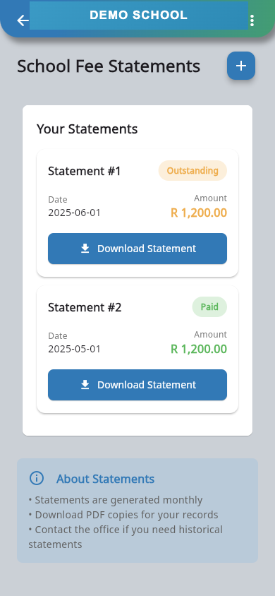 Fee statements parents see in the MyEncore app