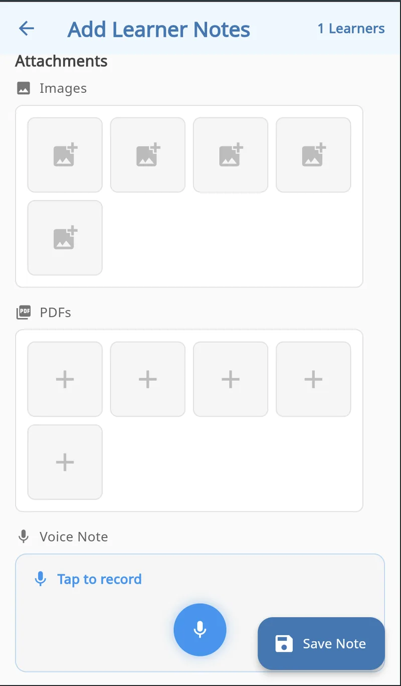 Homework note with photo, PDF and voice attachments in the MyEncore app